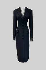 Dantel Detaylı Zarif Düğmeli Elbise - Siyah
