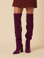 Bordo Süet Thigh Yüksek Çizme