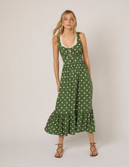 Yeşil Puantiyeli Heather Midi Boy Elbise