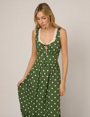 Yeşil Puantiyeli Heather Midi Boy Elbise