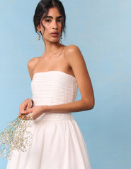 Gelin Fildişi Saten Column Straplez Opal Maxi Boy Elbise