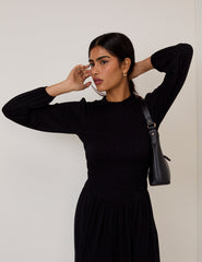 Kısa Boy Siyah Siobhan Esnek Jarse Mini Boy Elbise