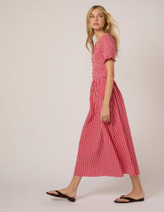 Kırmızı Pötikareli Eliza Midi Boy Elbise