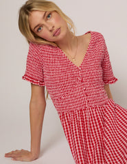 Kırmızı Pötikareli Eliza Midi Boy Elbise