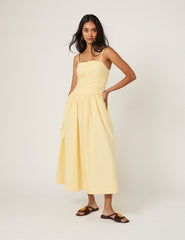 Tereyağı Sarısı Straplez Rosalie Midi Boy Elbise
