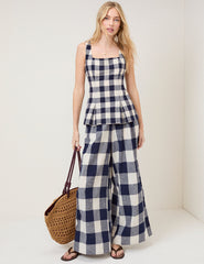 Lacivert Pötikareli Kare Yaka Bluz