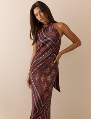 Kahverengi Paisley Tile Desenli Fifi Maxi Boy Elbise