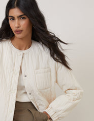 Krem Kapitone Bomber Ceket