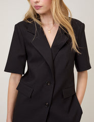 Siyah Kısa Kollu Rahat Kesim Blazer Ceket