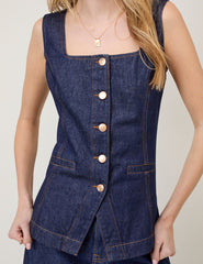 Koyu Mavi Denim Yelek