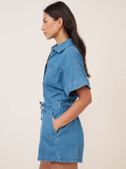 Mavi Denim Boydan Düğmeli Şort Tulum
