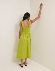 Chartreuse Yeşil Panelli Soraya Midi Boy Elbise