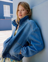 Denim Dik Yaka Bomber Ceket
