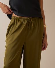 Haki Saten Geniş Paça Lyra Pantolon