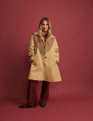 Deve Tüyü Kontrast Hood Oversize Trençkot