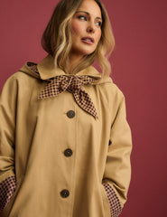 Deve Tüyü Kontrast Hood Oversize Trençkot