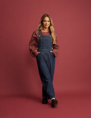 Koyu Ton Yıkamalı Denim Düz Paça Salopet