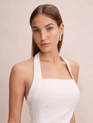 Georgie Boyundan Bağlamalı Büzgülü Bodycon Elbise Kırık Beyaz