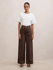 Gia Petite High Rise Geniş Paça Jean Pantolon Çikolata Kahvesi