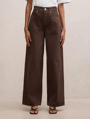Gia Petite High Rise Geniş Paça Jean Pantolon Çikolata Kahvesi