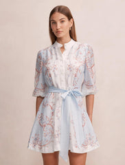 Adi Desenli Mini Elbise Iced Scroll Çiçek Desenli