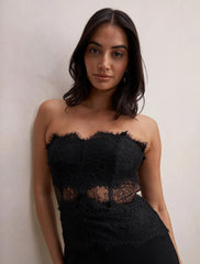 Amity Dantel Korse Transparan Maxi Elbise Siyah
