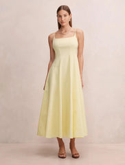 Emery Panel Midi Elbise Yumuşak Daffodil