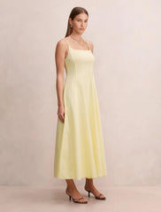 Emery Panel Midi Elbise Yumuşak Daffodil
