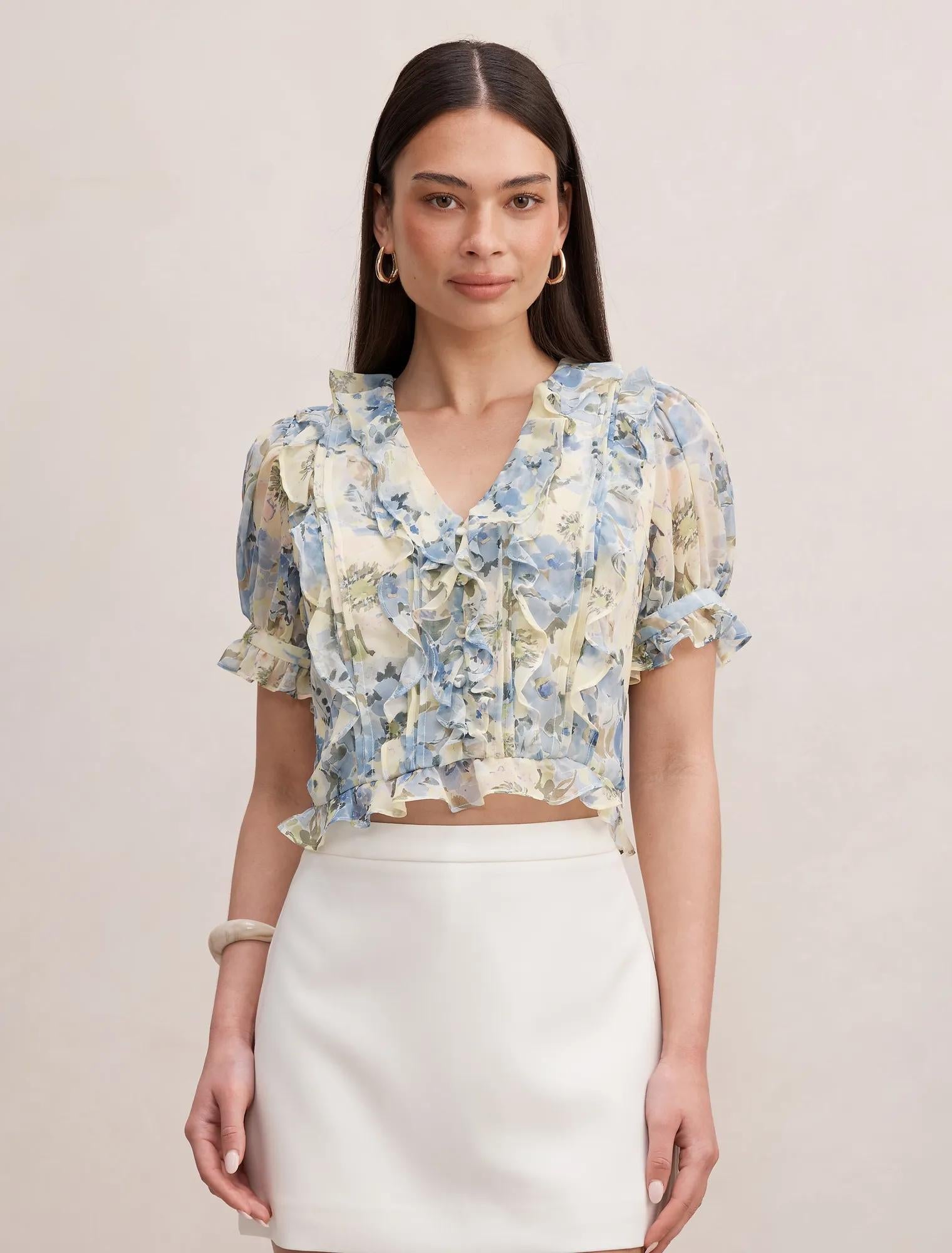 Blossom Fırfırlı Bluz Tourello Çiçek Desenli