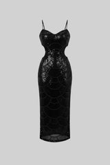 Yan Cutouts Detaylı Payet Vücuda Oturan Midi Elbise - Siyah