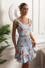Mini Çiçekli Smocked Takım - Mavi