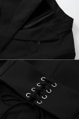 Korse Bel Detaylı Yapılandırılmış Mini Blazer Elbise - Siyah