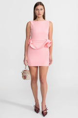 Heykelsi Peplum Detay Mini Elbise - Pembe