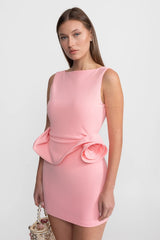 Heykelsi Peplum Detay Mini Elbise - Pembe