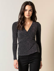 Posey Şal Front Glitter Bluz Siyah