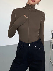 Slinky Turtleneck Kontrast Kesimli Ribana Örgü Gömlek