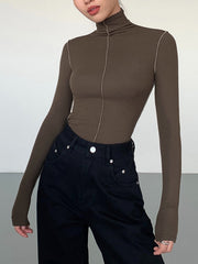 Slinky Turtleneck Kontrast Kesimli Ribana Örgü Gömlek