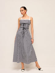Gingham Korse Tarzı Midi Elbise