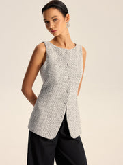 Dokulu Tweed Düğmeli Yelek