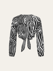 Zebra Desenli Önden Bağlamalı Üst