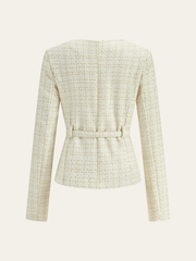 Metal Düğmeli Tweed Kemerli Blazer