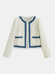 Tweed Kontrast Kesim Yuvarlak Yaka Blazer