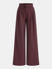 Asimetrik Bel Bantlı Çizgili Geniş Paça Pantolon