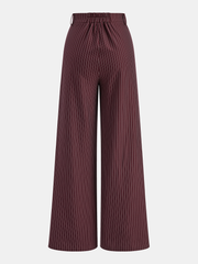 Asimetrik Bel Bantlı Çizgili Geniş Paça Pantolon