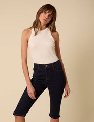 Koyu Denim Kapri Jean Pantolon