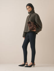 Siyah Fitilli Esnek Jarse Stirrup Legging
