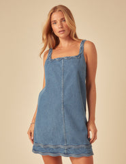 Mavi Denim A Kesim Violet Mini Boy Elbise