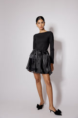 Siyah Uzun Kollu Organza Poppy Mini Boy Elbise