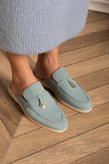 Kontrast Taban ve Metal Süsler Detaylı Süet Loafers - Bebe Mavisi