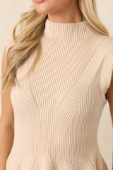Ekru Fitilli Peplum Triko Bluz